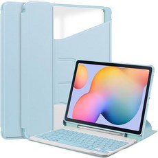 360 갤럭시탭용 회전 키보드 케이스 S6 Lite 10 4인치 세로 스탠드 자석 분리 슬림 폴리오 스마트 커버 포함 핑크, Light Blue, 1개