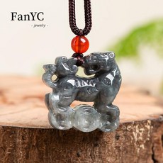 미얀마 A-goods 옥 십이지 호랑이 펜던트 손으로 새겨진 절묘한 패션 오로치 종 옥 목걸이 남녀 명절 선