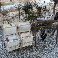 캄파넬라 베이지 2단 우드 햄퍼 접이식 빨래 바구니 감성 캠핑 정리 분리 수납 소품