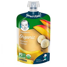 Gerber Organic 2nd Baby Food Bananas & Mangoes 거버 오가닉 2단계 유아 이유식 바나나 망고 99g 12팩, 1