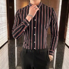 스프라이트셔츠 남성 흑백 긴팔 슬림 트렌디 비즈니스 정장 남방 데일리 깔끔한