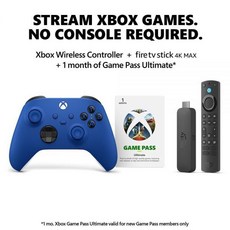 Xbox Amazon Fire TV 스틱 4K Max with Shock Blue Core 무선 컨트롤러 번들 + 신규 회원 대상 게임 이용권 1개월 무료 제공, Controller + Fire TV Stick 4K - 무선디빅스