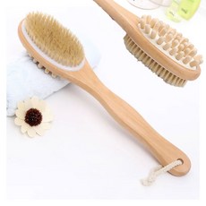 2-in-1 건성 피부 바디 마사지 브러시 천연 강모 각질 제거, F