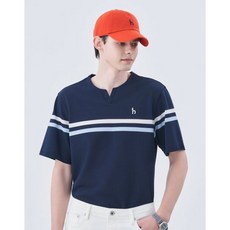 헤지스 남성용 패턴 블록 슬릿넥 티셔츠