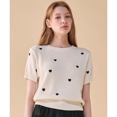 8월 2일 배송 론론 RONRON HEART PATTERN SHORT SLEEVE 니트 아이보리