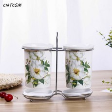 CNTCSM 도자기 수저통 굵은 뼈대 주방용품 곰팡이방지 수저통 선반, 싱그러운 백합, 1개