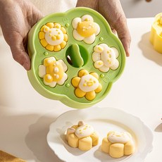 실리콘머핀틀 떡틀 홈베이킹 몰드 꽃모양 동물 캐릭터 이유식 밥머핀 찜기, 1개