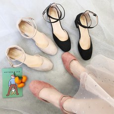 발레리나 발목 스트랩 스웨이드 펌프스 구두 면접구두
