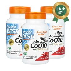 닥터스베스트 3개X 고흡수 CoQ10 BioPerine 함유 100mg 베지 캡슐 120정, 3개