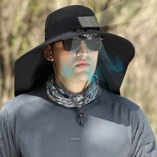 태양광 충전식 일체형 선풍기모자 USB 자외선차단사파리, 블랙