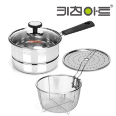 [MH공식판매처] 키친아트 스테인레스 라면 국수 찜 냄비 16cm, 100개, 냄비+찜기, 실버