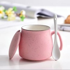 세라믹컵 뚜껑 마그컵 커피잔, AF조식컵+뚜껑+전속숟가락, 먼지, 1개