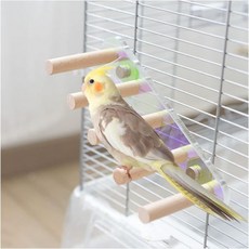 La Pet® 나사가 달린 나무 새 사다리 퍼치 앵무새 래더 버드 스탠드 잉꼬 서 있는 새장 장식용 등반, Beech, 1개