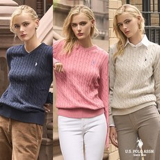 유에스피에이 [US POLO ASSN.]23FW 클래식 브이넥 코튼 케이블니트 여성 3종