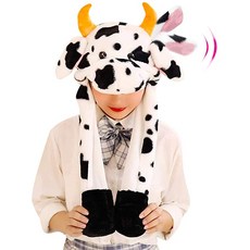 Cow Hat with Ears Moving Jumping Pop Up Beating Hat Plush Holiday Gift Holiday Cosplay Dress Up, 1개