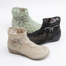 런슈즈 여성스런 큐빅 리본 시원하고 통기성좋은 메쉬 망사 봄 여름 앵클부츠 4cm
