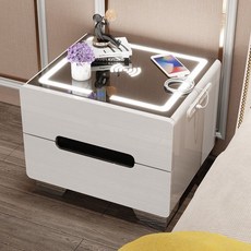 스마트 침대 옆 탁자 침실 램프 지문 잠금 장치가있는 간단한 현대 다기능 침대 옆 탁자 블루투스 오디오 무선 충전, 1세트, 2펌프50+LED조명+무선+USB