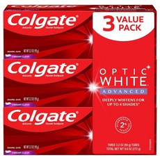 콜게이트 옵틱 화이트 어드밴스드 치아 미백 치약 활기찬 깨끗함 3.2온스 튜브 3팩 Colgate, 1개