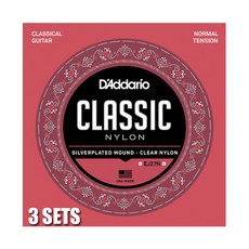 Daddario 클래식기타줄 3세트 Nomal Tension 클래식스트링 EJ27N-3D, 단품, 3-Pack