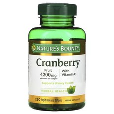 네이쳐스바운티 크랜베리 프룻 4200mg 래피드 릴리즈 소프트젤 무설탕 글루텐 프리, 1개, 250정