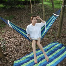 싱글 두꺼운 걸이식 캔버스 해먹 야외 캠핑용 실내용 그네, 남색 줄무늬