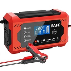 EAFC 자동차 스마트 배터리 충전기 오토바이 장치 납산 수리 LCD 디스플레이 12V 6A, 02 EU Plug Red, 한개옵션1