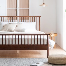 [이번달 5만원할인] 레이디가구 로맨틱2 고무나무 원목 침대 프레임 슈퍼싱글/퀸 SS/Q, 월넛