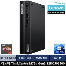 레노버 ThinkCentre M75q Gen5 12RQS05E00 미니PC/R7 PRO 8700GE Win11 Pro, 1TB, 16GB, Black