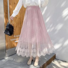 나바바 NS062 도트 레이스 주름 스커트 플리츠 밴딩 양면 메쉬