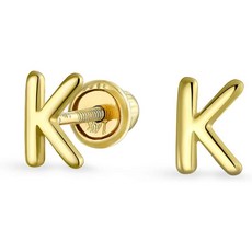 Bling Jewelry 여성 청소년를 들어 ABC 방송 미니멀 리얼 옐로우 14K 골드 자본 블록 알파벳 문자 초기 K