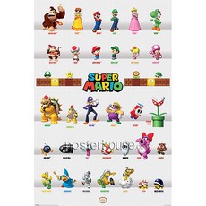 MAXI Poster 포스터 61x91 - 슈퍼 마리오 / Super Mario (Character Parade), 프레임없음 전면코팅(반광택)