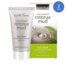 [WildFerns] - Rotorua Mud Face Mask Aloe Vera & Cucumber 로토루아 머드 페이스 마스크 2.7oz(80ml) 2팩, 1개
