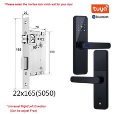 생체 인식 지문 도어 잠금 k7 pro 블랙 스마트 잠금 tuya 앱 원격 잠금 해제 열쇠가없는 잠금 전자 도어 잠금, 165x22(5050), 검은색, 1개