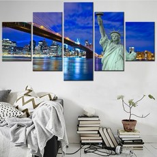 도시그림 도시그림액자 뉴욕 다리에 자유의 여신상 조각 벽 아트 캔버스 그림 홈 장식, 엑스라지 사이즈, 액자로