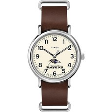 Timex 타이맥스 Tribute 남성용 NFL 위켄더 40mm 쿼츠 가죽 스트랩 미네소타 바이킹. 모던.