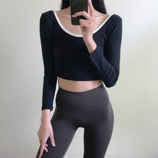 로라벨 리본 발레연습복 크롭 긴팔 요가 필라테스 상의 여자운동복 요가복 필라테스복