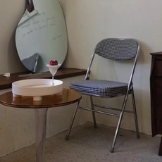 세스카체어 등나무의자 접이식 식당 의자 라탄의자, 은색 가장자리가있는 베이지 색 코듀로이