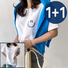 네모엔룩 여성용 레터링 프린팅 1+1 라운드넥 반팔 티셔츠