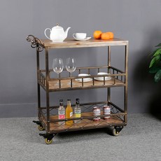 빈티지카트 앤틱 우드 빈티지 엔틱 이동식 주방 서빙카트 서빙, 100x40x85cm 3층 원목, 100x40x85cm 3층 원목, 1개