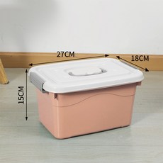 두꺼운 투명 플라스틱 보관 상자 홈 의류 주최자 흰색 손은 침실 및 교실을위한 대형 상자를 운반합니다, 핑크 스몰 사이즈, 1개