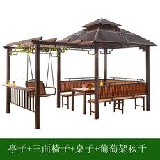 옥외정 별장 정원가든승량막 천막 햇빛판 정자 유럽식 테라스 야외공원 테라스 정자, 정자+삼면 의자+테이블+포도틀 그네