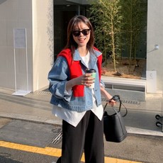  [메이블루] 세미크롭 포켓 데님 자켓 