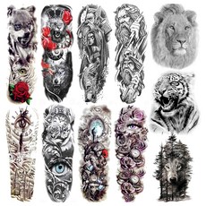 COKTAK 11 Sheets Cool Full Arm Temporary Tattoos For Men Body Sleeve Fake Military Warrior Tattoo Stickers Rose Beast Wolf Lion Tiger Eye Totem Extr, 1, Black