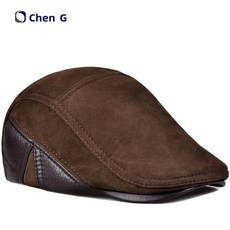 others 춘추 사장 님 진피 얇 은 베 레 모 자 겨울 남성 한국 판 전진 스크럽 캐 주 얼 캡 남 양가죽 모자 노인 오리 혀 브라운 M (54 - 55 cm)