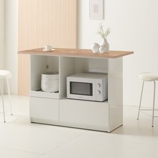 해피아이 매티 1200 서랍형 아일랜드식탁 홈바 테이블 수납장 서랍장 주방수납장 렌지대, 네츄럴우드 화이트