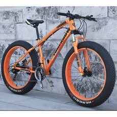 광폭 와이드 타이어 MTB 하드테일 바퀴큰자전거 팻바이크 산악용 자전거, 오렌지 + 7단
