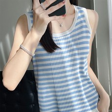 데일로엔 여성 라운드넥 심플 골지 니트 민소매