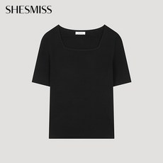 쉬즈미스 슬림 스쿱넥 반팔 니트 SSKPOO22680 BK