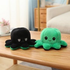 1+1 문어 인형 양면 플립 화가난 스마일 문어 성인애착인형 쓸데없는선물, 20cm, 블랙 그린