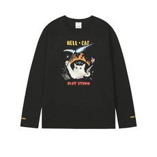캐주얼 여성 의류 기획전 CLUT STUDIO 고양이 프린트 긴팔 티셔츠 루즈 인 넷